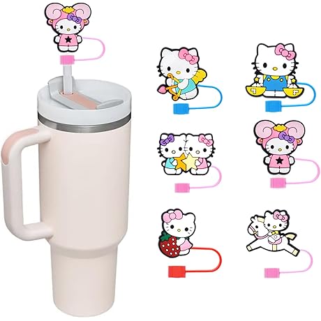 6Pcs Kawaii Hello Kitty 10mm Stanley Straw Cap