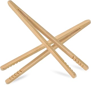 2 Pcs Toaster Tongs, Reusable Bamboo Tongs with Anti-slip Design Washable Wooden Tong for Cooking with Cooking Oil Coating Toaster Bread Pickles Pasta Grilling BBQ