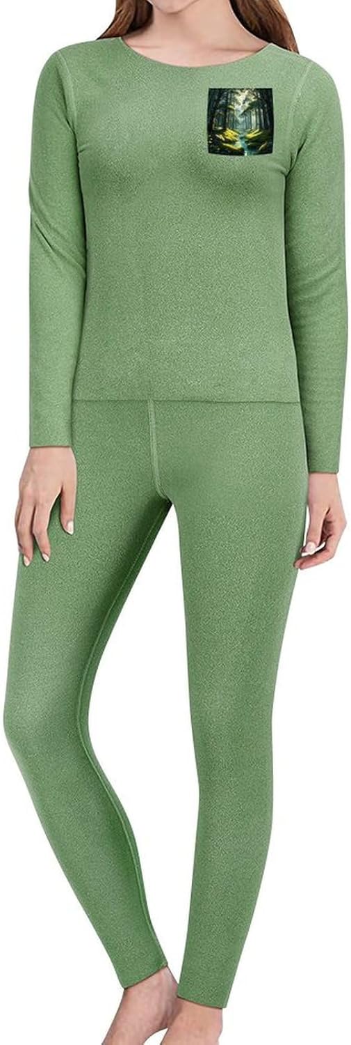 Fantasy Forest Thermal Underwear Set for Women Long Johns Women Base Layer Top Bottom for Cold Weather