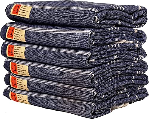 No1 Iconic Turkish Beach Towel - 6 Oversized Bath Towels in a Set, 38x70-100% Cotton Prewashed, Ultra Soft, Quick Dry, Easy On The Go, Absorbant Peshtemal - Best Pestemal for SPA, Gym, Dark Blue