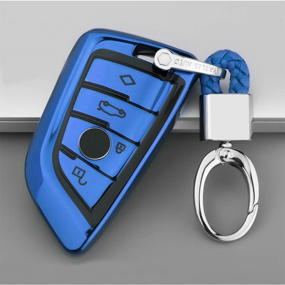 ontto Premium TPU silikonowe etui na kluczyki samochodowe do BMW 3/4 przyciski etui ochronne etui do BMW 2 5 6 7 Series X1 X2 X3 X5 X6 Smart kluczyk samochodowy z pękiem kluczy -niebieskie