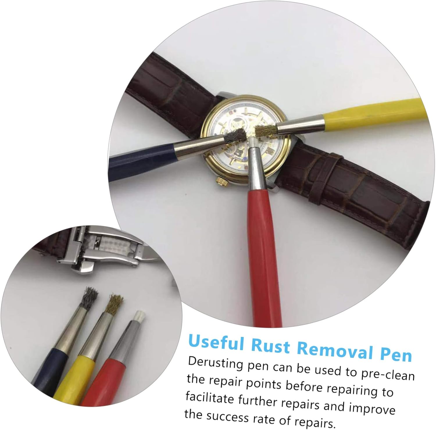 FRCOLOR Professional Derusting Cleaning Pen Set 3-Piece Rust Removal Tool for Watch Repair Glass Fiber Brush Quick Rust Removal Accessories Random Color