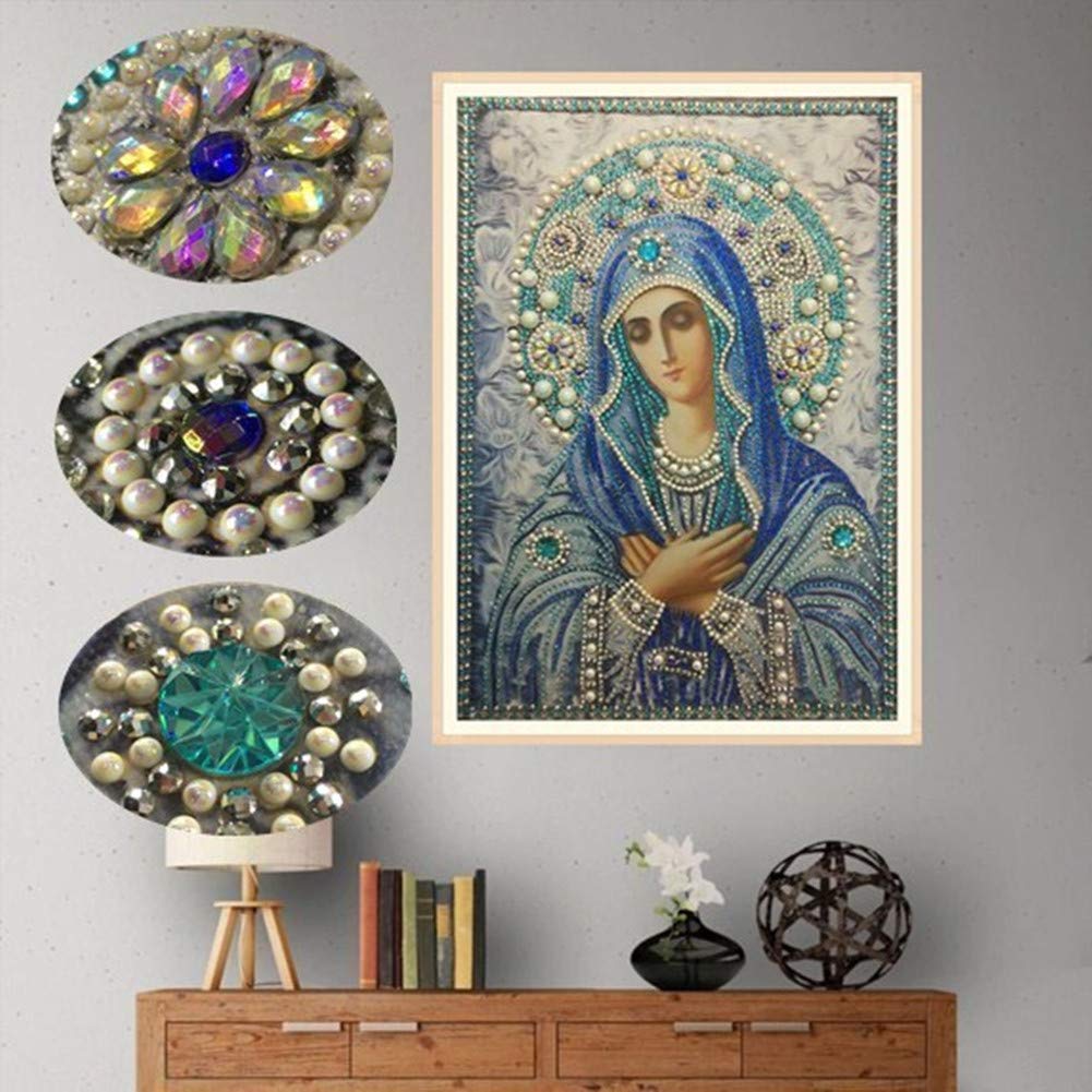 Awesocrafts Green Special Shape 5D Diamond Painting Kits For Adults Kids, Blessed Virgin Mary Partial Drill Diy Diamond Art Embroidery Paint By Numbers With Diamonds (Virgin Mary)