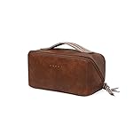 EACHY Travel Makeup Bag, Large Capacity Cosmetic Bags for Women, Waterproof Portable Open Flat Toiletry Bag Make up Bag with Divider and Handle, Gifts for Women (I-Brown, Medium)