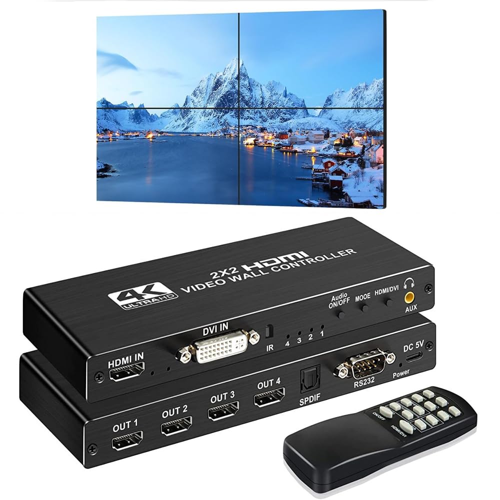 Controlador de pared de video HDMI 4K 2x2 con 8 modos de visualización y control RS232 7