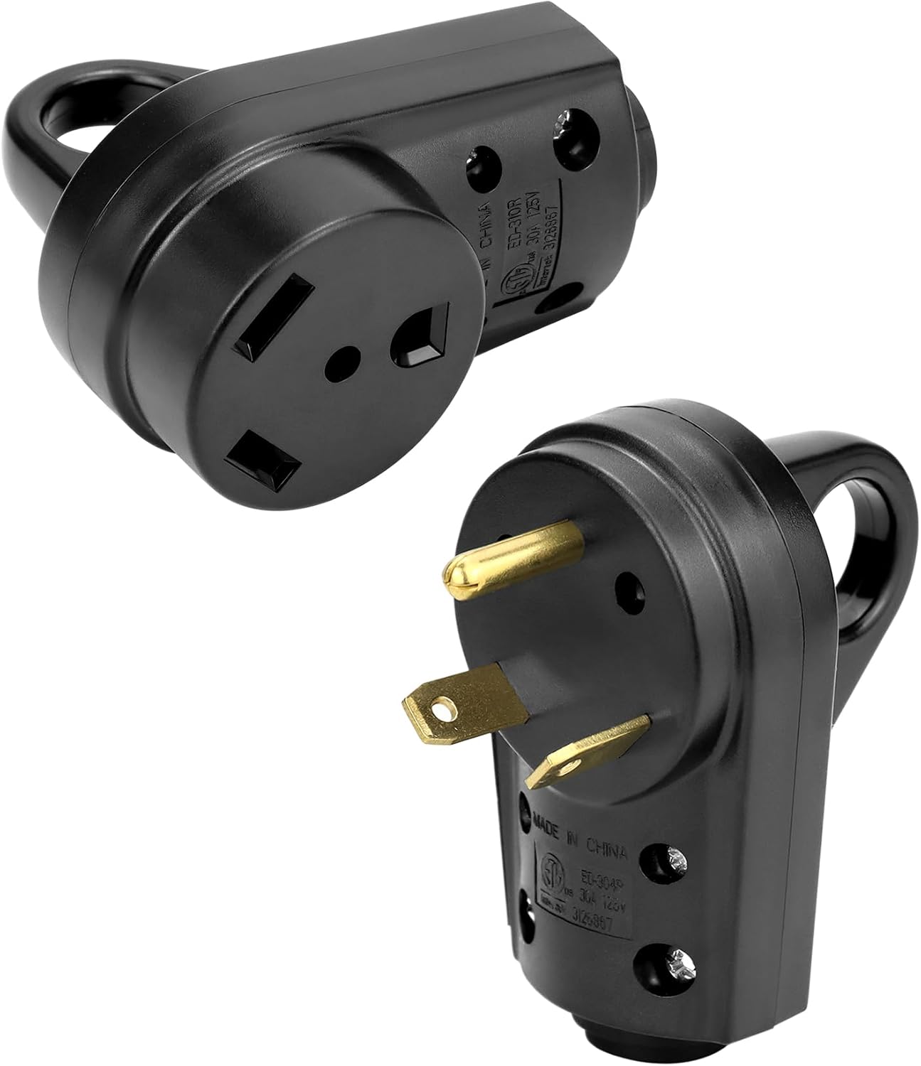 QWORK 30 Amp Male and Female Plug Set, RV Electrical Camper Plug with Handle, Male/Female Replacement Socket Plug Combo Kit, for RV, Camper, Caravan, 6/3 + 8/1 AWG 4-Wire Cord