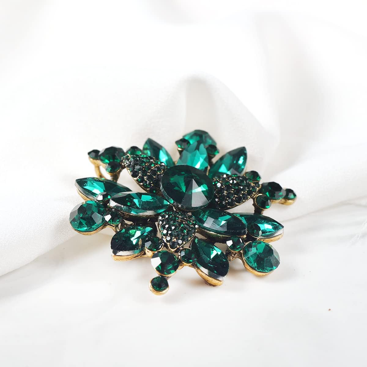 YOQUCOL Vintage Austrian Crystal Rhinestone Flower Shape Brooch Pin for Women - Image 6