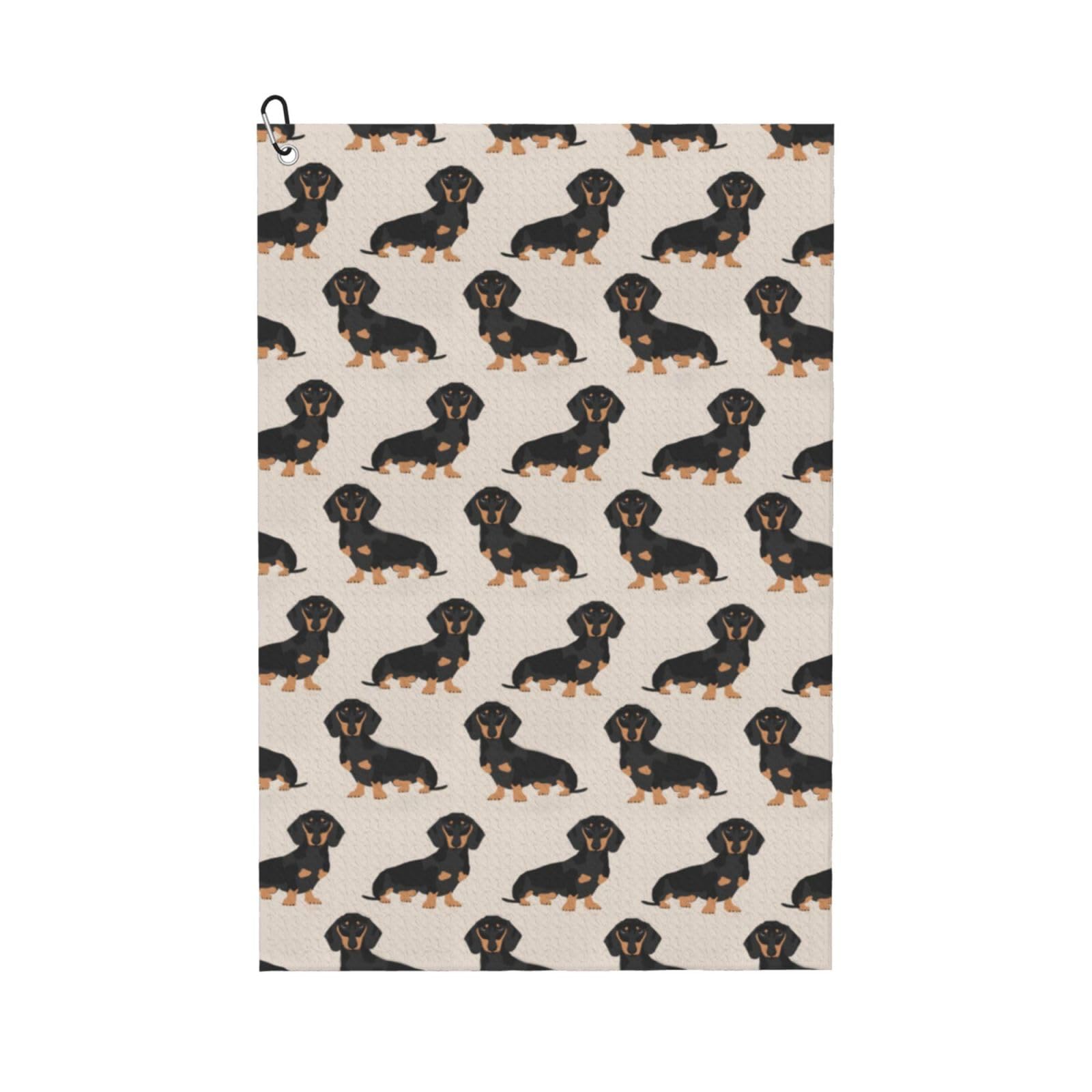 Hnnkloy Sausage Dog, 16x24 in Portable Waffle Golf Towels with Carabiner Clip for Golf Bag
