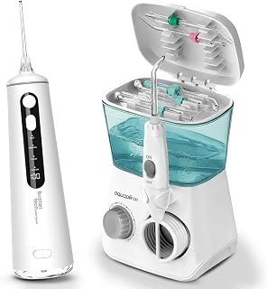 Compra Inteligente: Irrigador dental Sobremesa + Portátil en un Pack | Ahorra y Cuida Tu Salud Bucal en Casa y Viaje | Boquillas, Modos, Recargable | Aquapik Duo