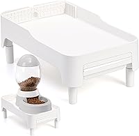 YOUEON Adjustable Raised Pet Feeder Stand for Cats & Small Dogs - Elevated Neck Health, Storage Drawer, Fits 90% Auto Feeders