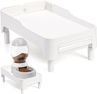 YOUEON Adjustable Raised Pet Feeder Stand for Cats & Small Dogs - Elevated Neck Health, Storage Drawer, Fits 90% Auto Feeders