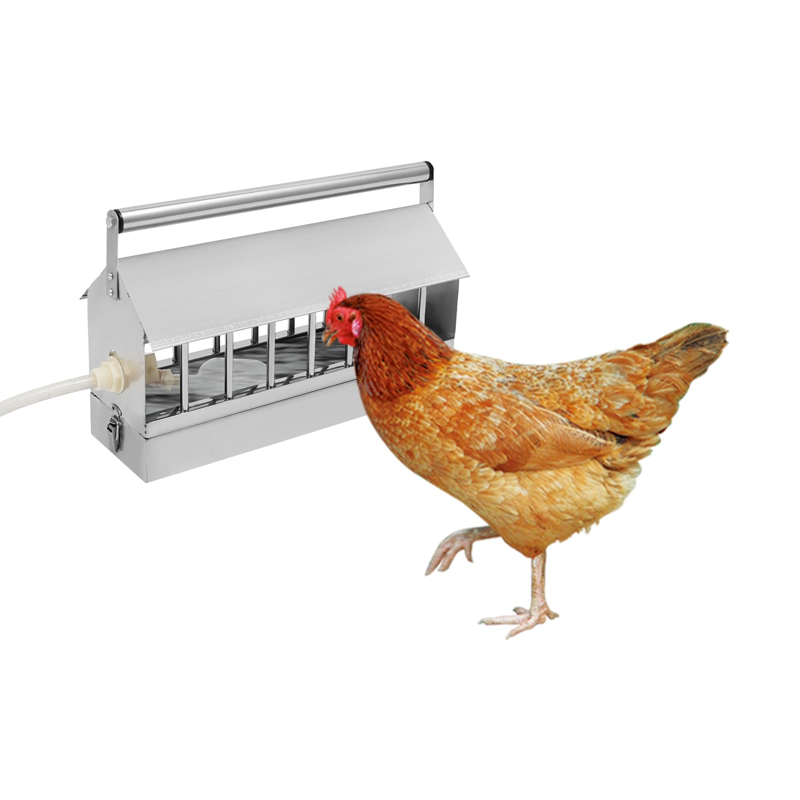 Bebedero automático para aves de corral de acero inoxidable, gran capacidad, autorellenable con válvula de flotador, extraíble, 40 x 12 x 22 cm