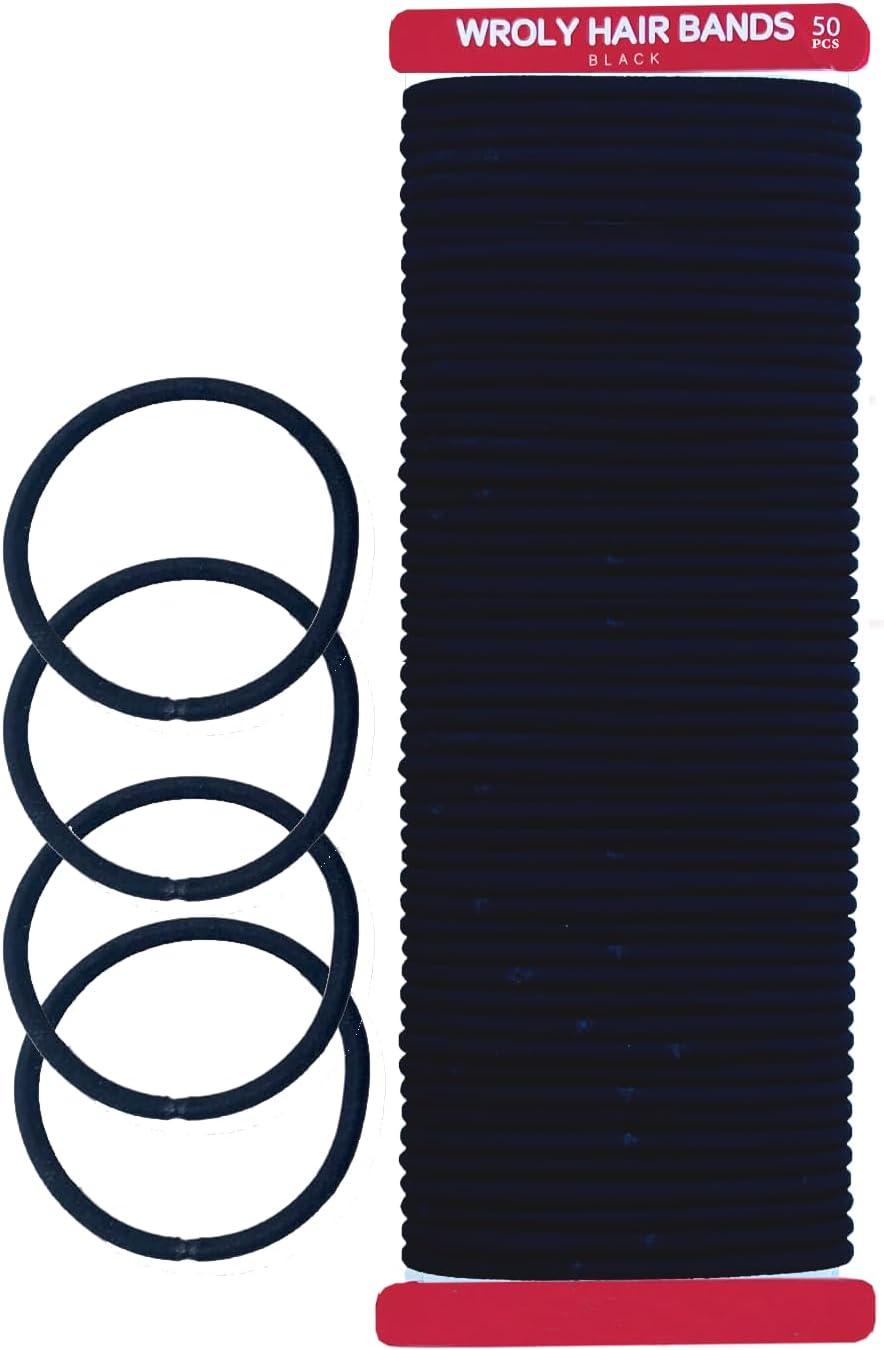 Hair Bands, Hair Bands For Women, Ponytail Holders, Hair Bobbles Hair Ties 4mm, Hairbands Hair Bands For Girls, Hair Bobbles Elastic Hair Bands (50-Hair Bands (Black)