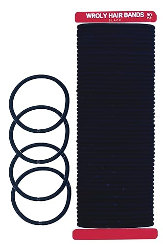 WROLY Hair Bands 50-Pcs, Hair Bands For Women, Ponytail Holders, Hair Bobbles Hair Ties (50 Bands) - 50-Pcs