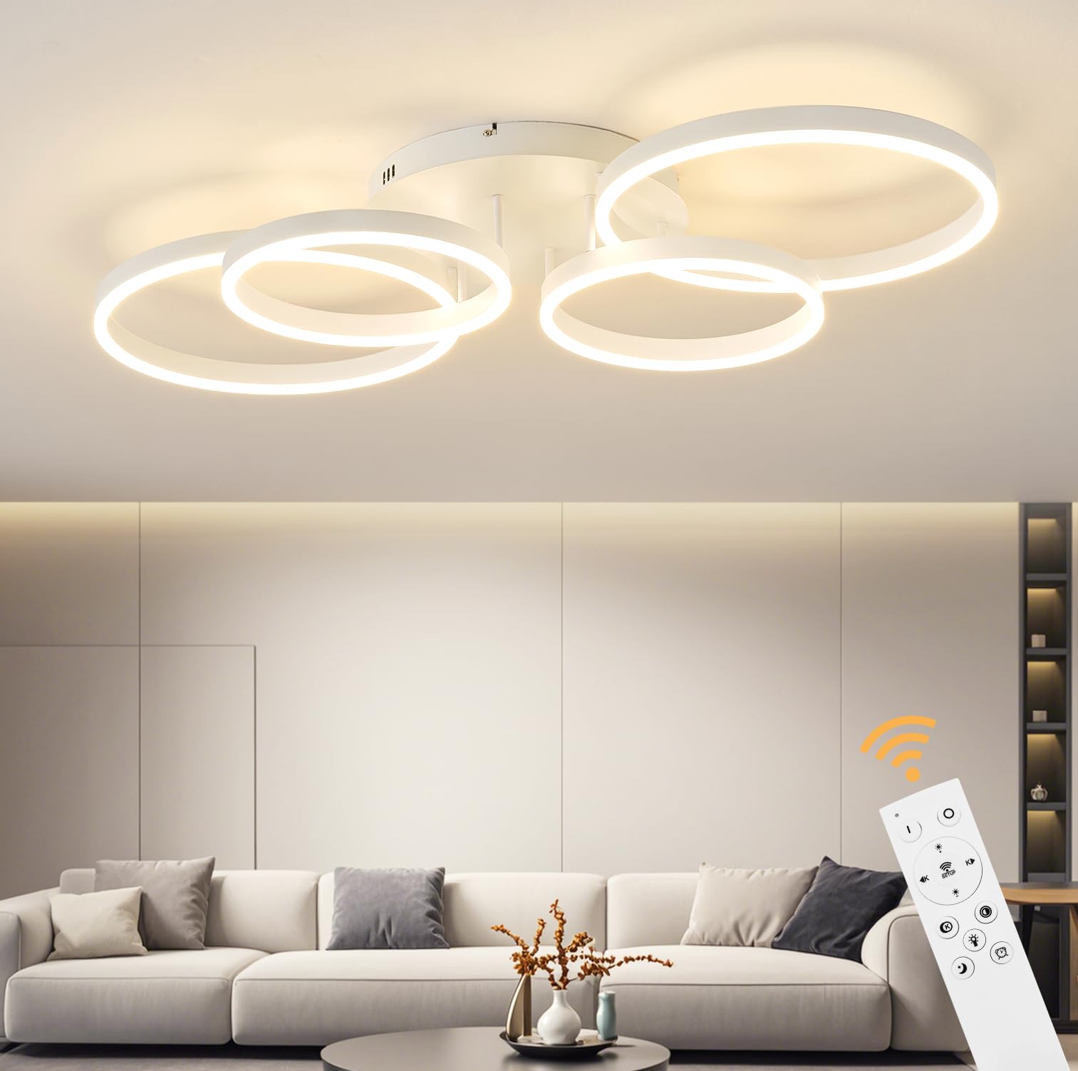 LED Deckenleuchte Dimmbar 40-60W, 100CM Deckenlampe LED Wohnzimmerlampe mit Fernbedienung APP Farbwechsel, Moderne lampe Dimming Deckenbeleuchtung Schlafzimmerlampe (Weiß)
