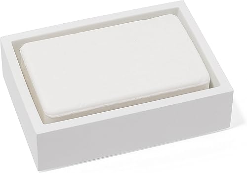 Jabonera cuadrada blanca mate, soporte para jabón de manos para baño, ducha, encimera, bañera, lavadero, cocina con almohadillas protectoras