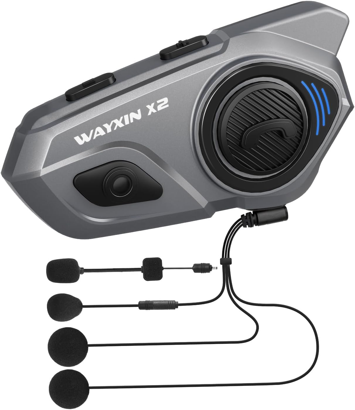 WAYXIN X2 Motorrad Intercom, Integriertem Intercom System, Motorrad Bluetooth Headset für bis zu 4 Motorräder, mit HiFi/Musik Teilen/FM Radio/AI Sprachassistent /IP67 Wasserdicht（1pc）