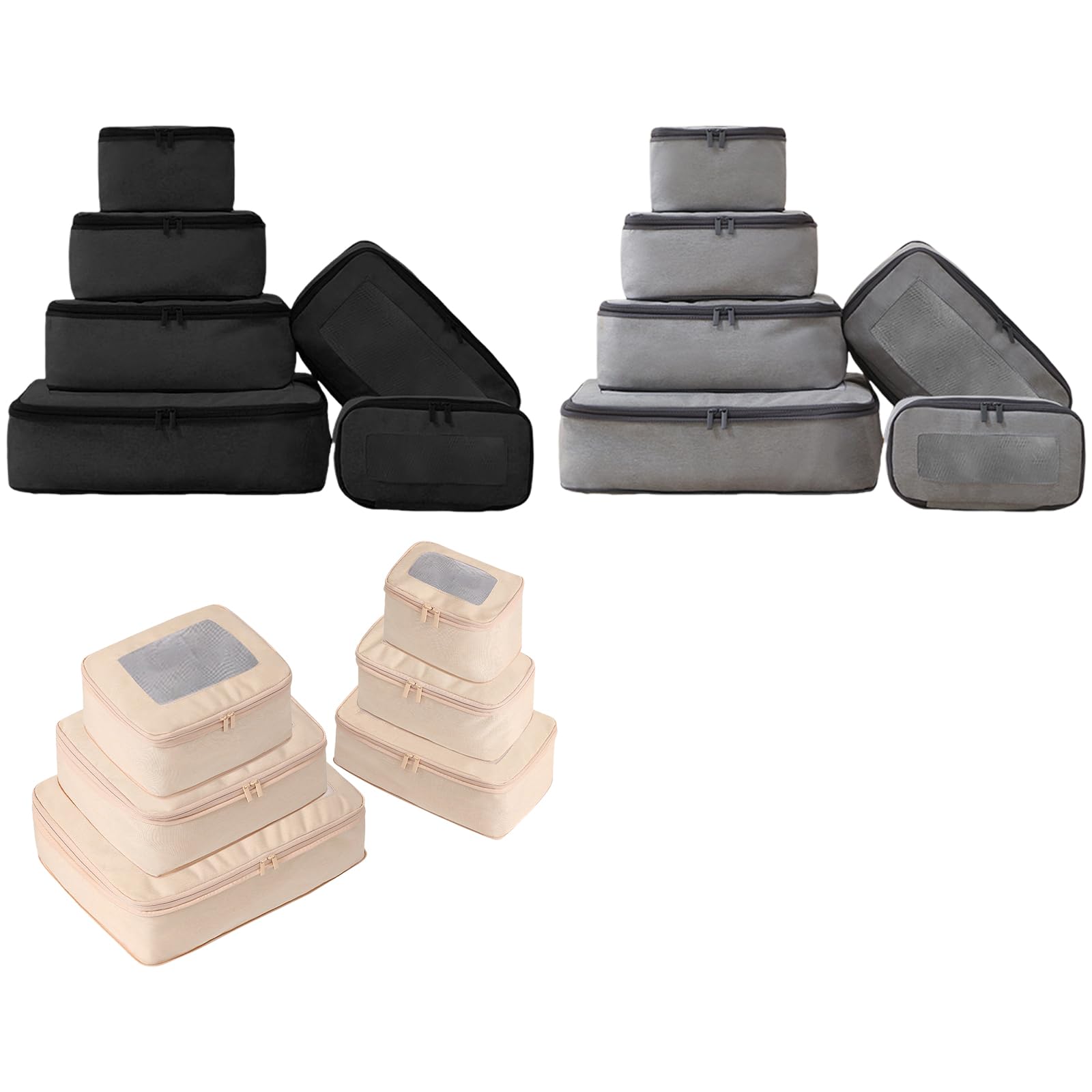 Set di 6 cubi da viaggio salvaspazio per bagagli, beige | Organizzatori per l'imballaggio efficiente di risparmio di spazio per le donne