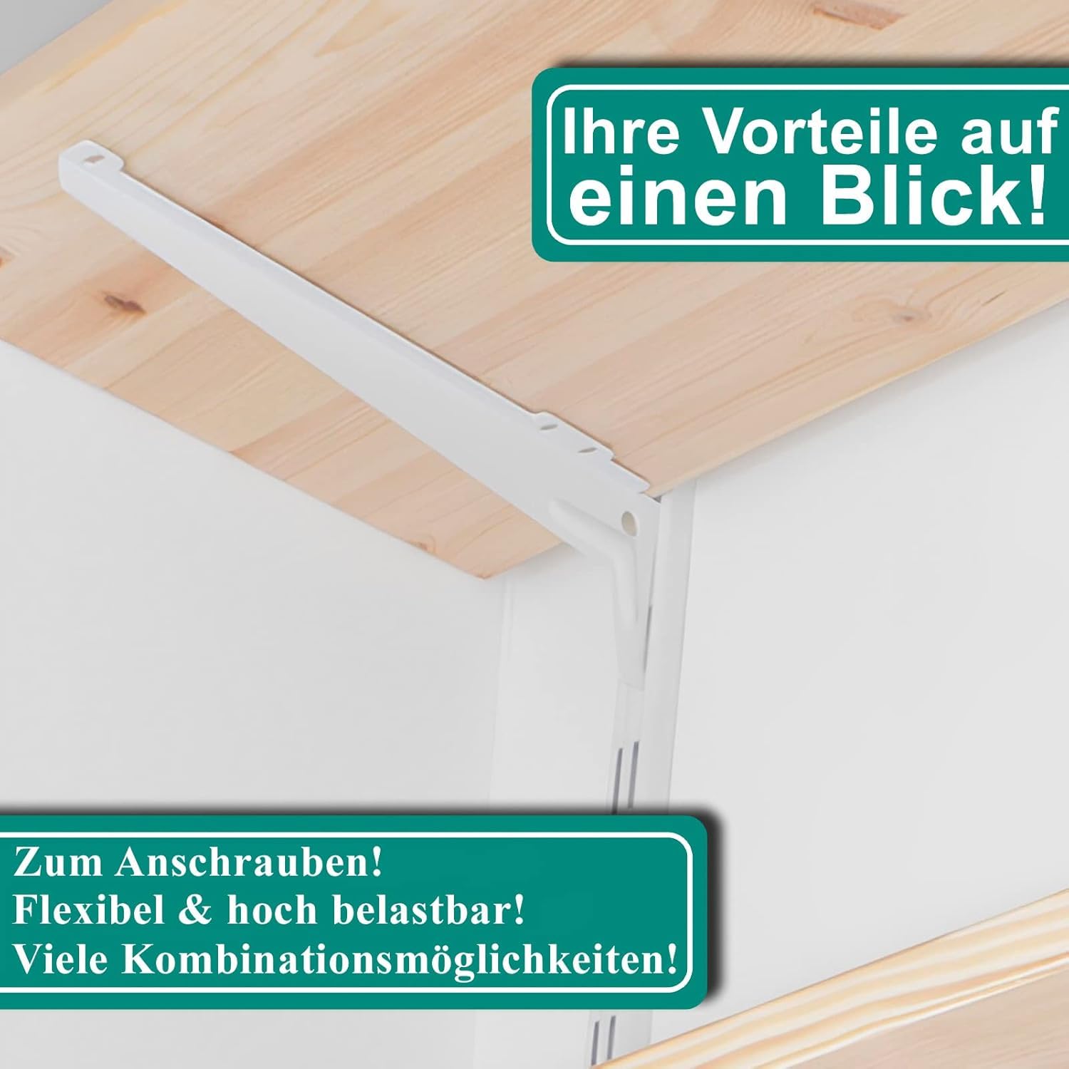 PRIOstahl Regalträger für Wandschienen – 20 Stück (10 Trägerpaare) Größe: 480 mm Farbe: Weiß - massive Stahl-Regalhalterung für Wandregale & Regalsysteme Regalwinkel Regalstütze Wandregal Regalboden