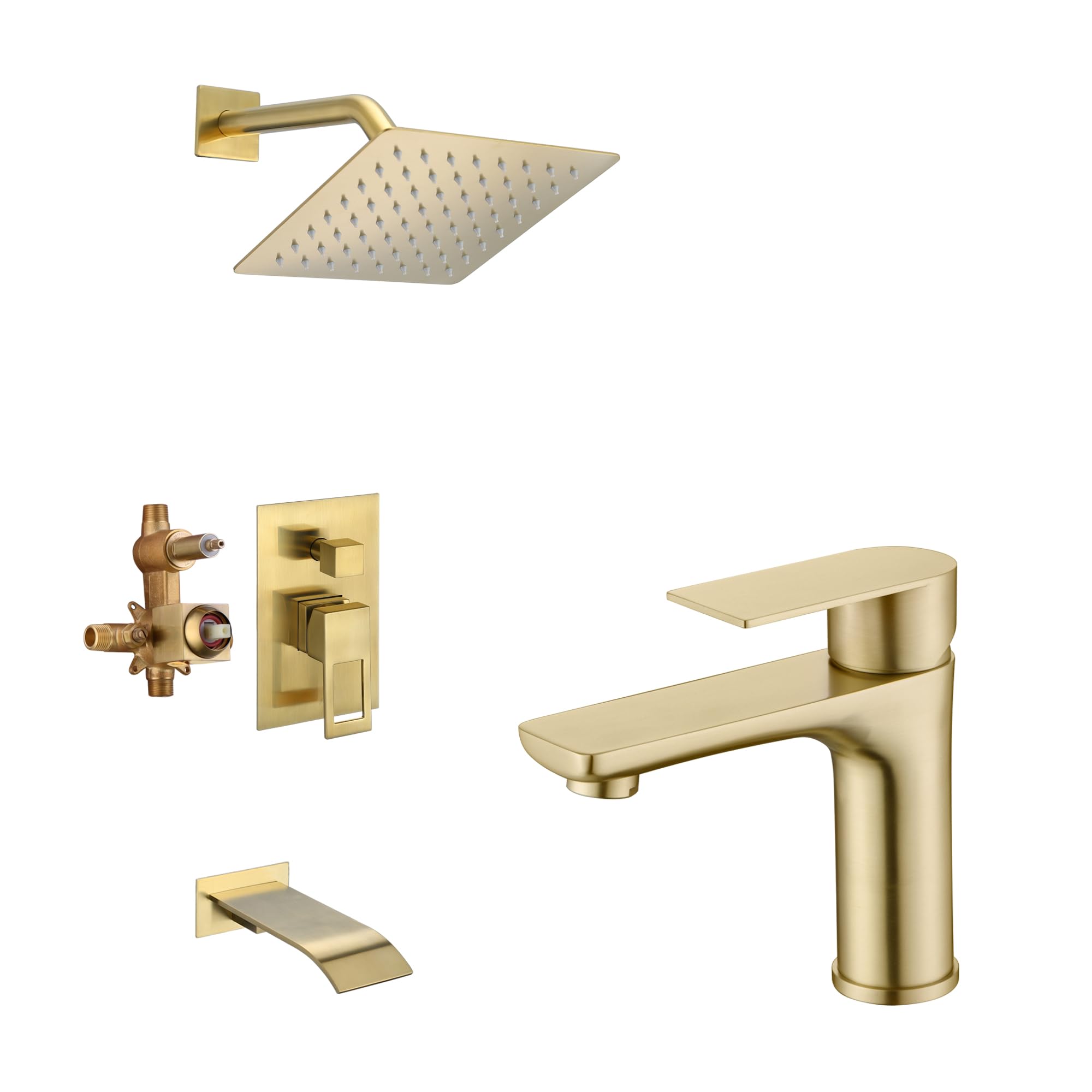 Hcfyauis Bathroom Sink Faucet S1425-Bg+Tub And Shower Faucet S3229bgw-B