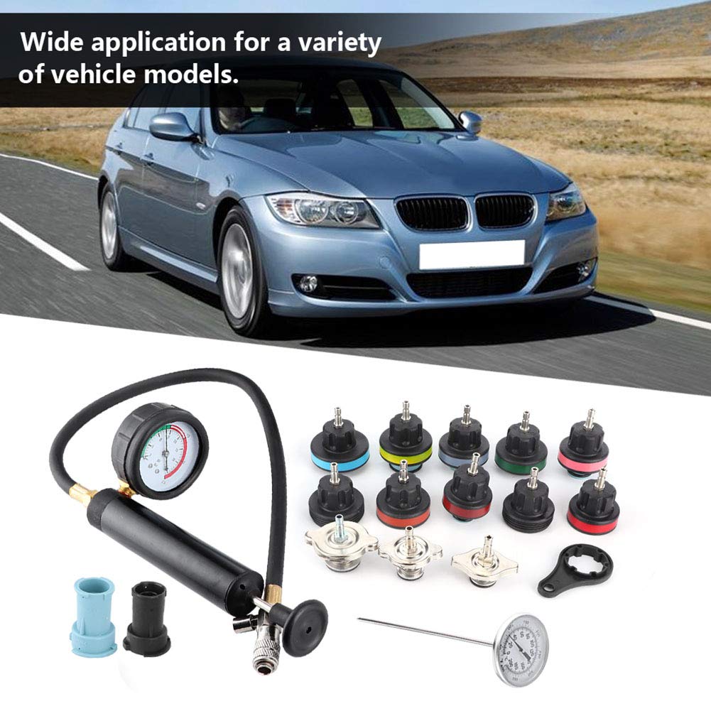 Kit de comprobador de sistema de refrigeración de coche, bomba manual de prueba de presión, comprobador de sistema de refrigeración de coche, 18 piezas para interior externo