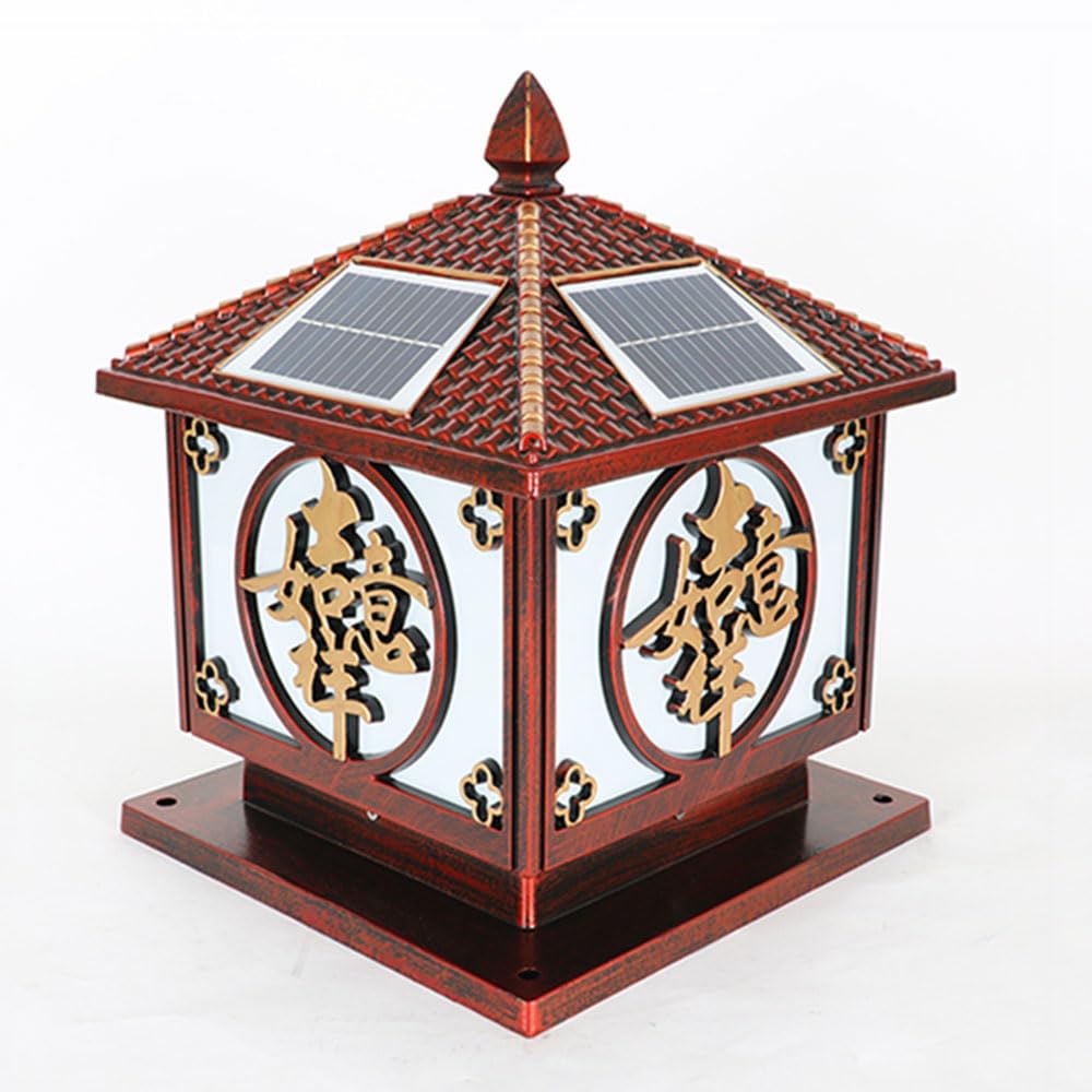 KUEYANB Metal Fence Light Fixture Wet Location Rated Waterproof Solar Post Cap Light for Villa Deck Retro Style Courtyard Pillar Lamp Chinese Style Solar-Powered Column Lamp for Corridor Garden
