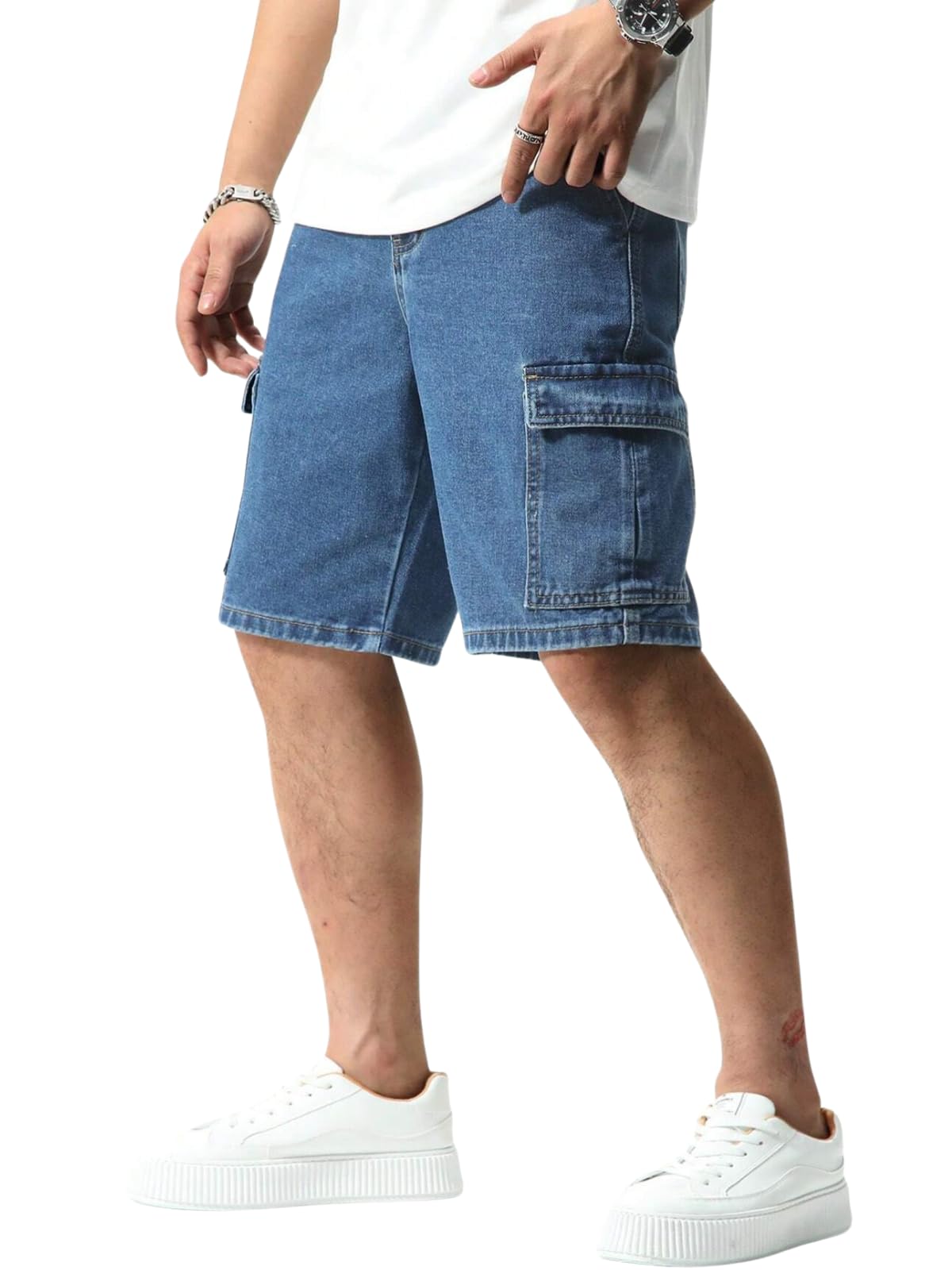 greciilooks Men's Denim Cotton Shorts | Stylish Summer Bottoms | Trendy Streetwear Half Pant | Comfortable Slim Fit Apparel | Casual Outdoor Outfit | Modern Urban Look-picture-11