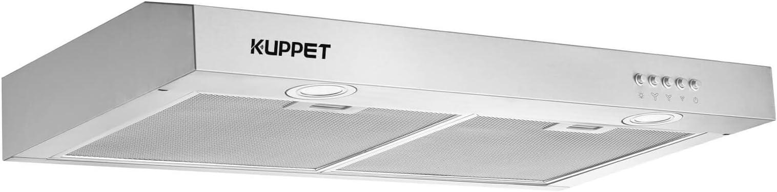 KUPPET CE53 Kitchen Bath Collection 30" Under Cabinet Range Hood, Tempered Glass with High-End LED Lights, Aluminum Mesh Filter, Push Button 3 Speed Controls, Silver Stainless Steel