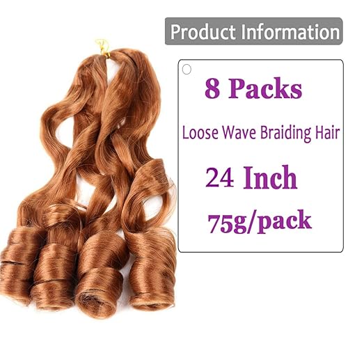 Miniatura 2 de Cabello trenzado francés de 24 pulgadas, cabello ondulado suelto para trenzar, paquete de 8 paquetes de extensiones de cabello suave para trenzar