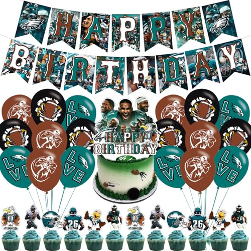American Football Party Decorations Philadelphia Birthday Party Supplies Includes Banner- Cake Topper - 24 Cupcake Toppers - 18 Balloons