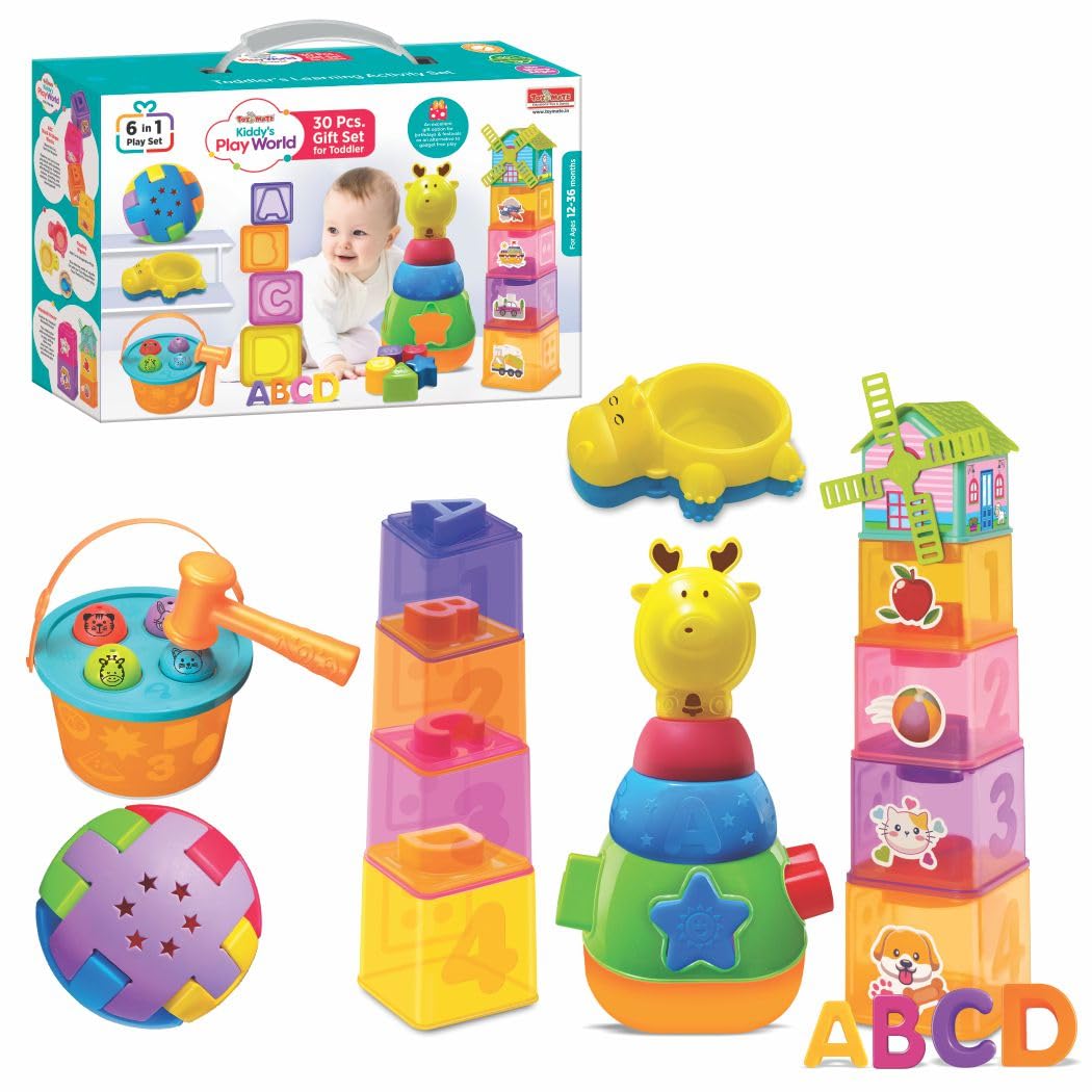Toymate Kiddy's Play World - A 6 in 1 Toddler's Activity Play Set That Develops Fine Motor Skills and Reasoning Skills for 12 Months and Above