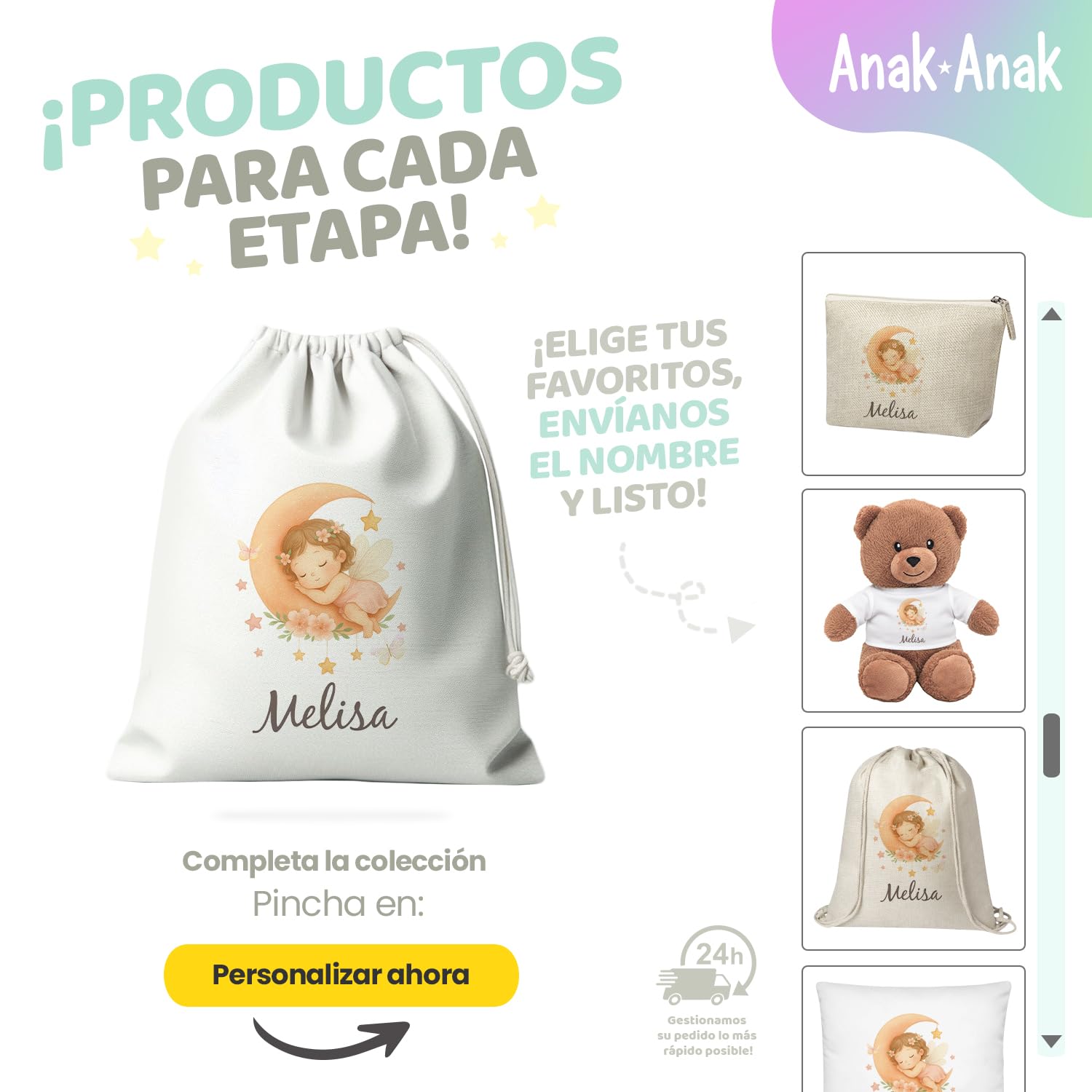 Anak Anak Doudou Hada Niña Personalizado con Nombre del Bebé – Manta de Apego Suave de Felpa Doble Capa –Regalo Baby Shower – Primeros Meses del Recién Nacido