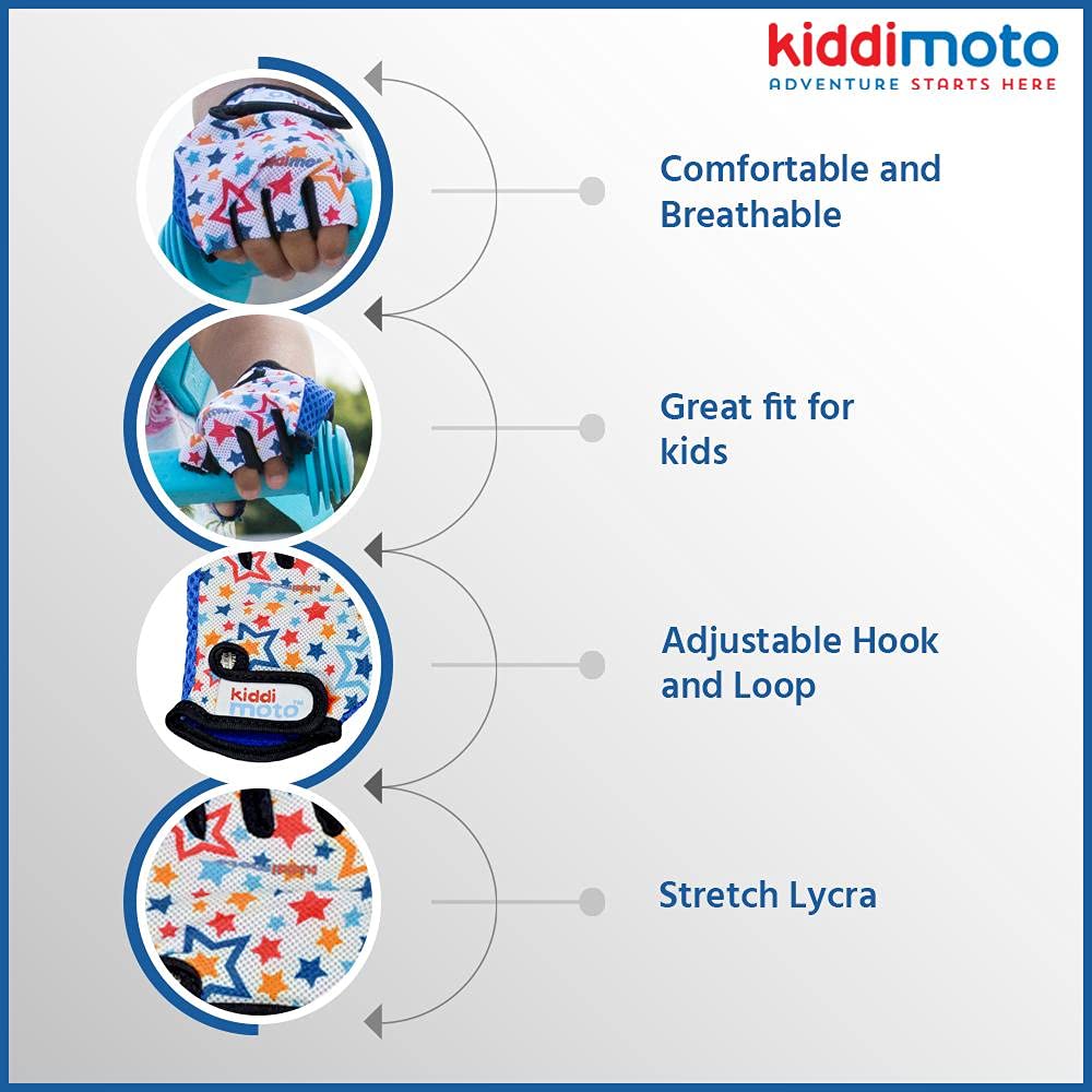 KIDDIMOTO Guantes de Ciclismo sin Dedos para Infantil (niñas y niños) - Bicicleta, MTB, BMX, Carretera, Montaña