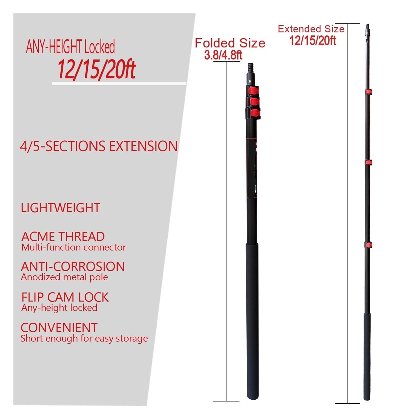 12/15/20ft Asta Telescopica In Alluminio Prolunga for Impieghi Gravosi Manico Lungo Rullo Di Verniciatura Allungabile Ad Alta Portata/Asta Di Prolunga for Pulizia(20ft pole)