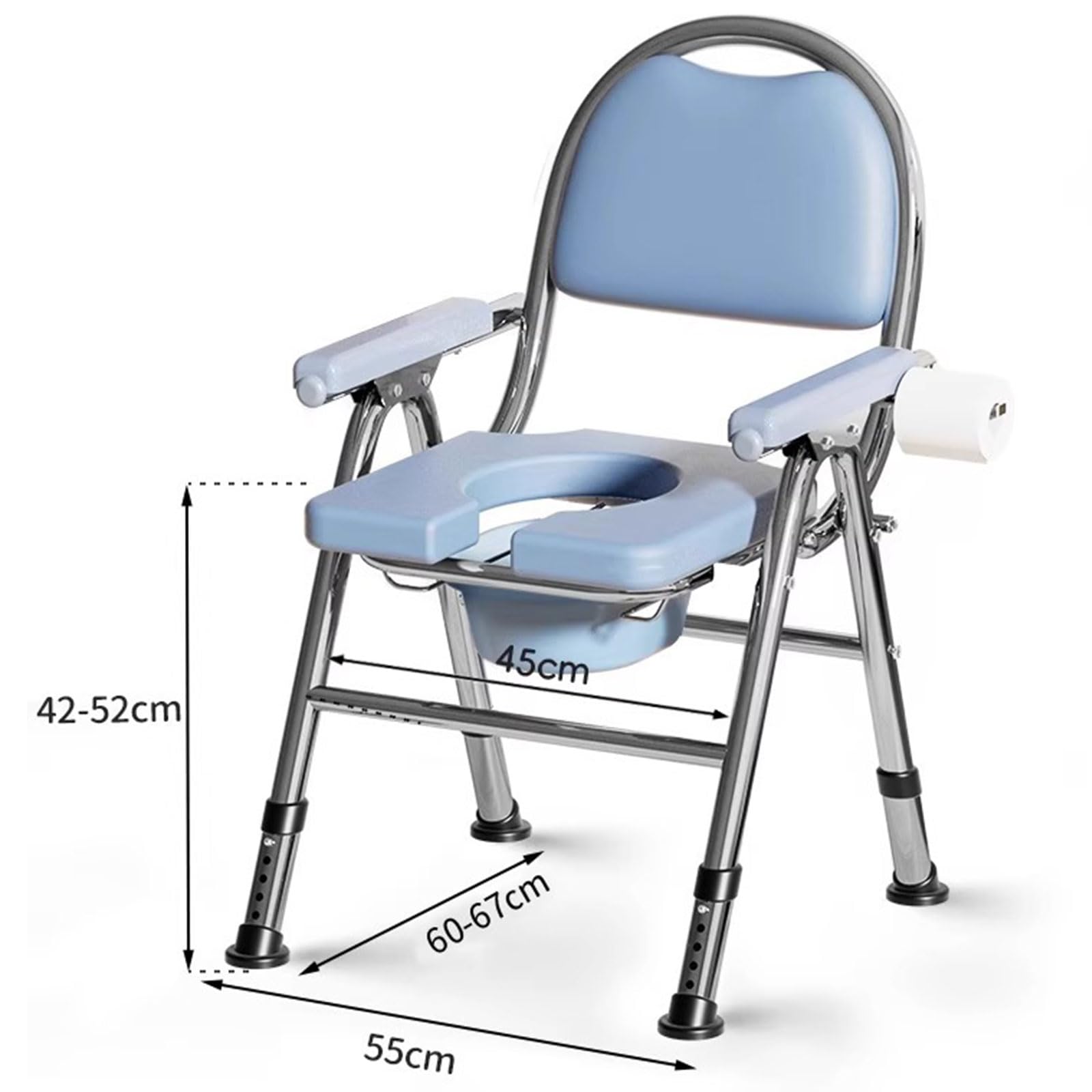 Silla de baño Plegable con Inodoro, Silla de Ducha, Taburete de baño Antideslizante con Asas y Respaldo for Embarazadas y Personas Mayores, Altura Fija.(4 Level Height Adjustable)