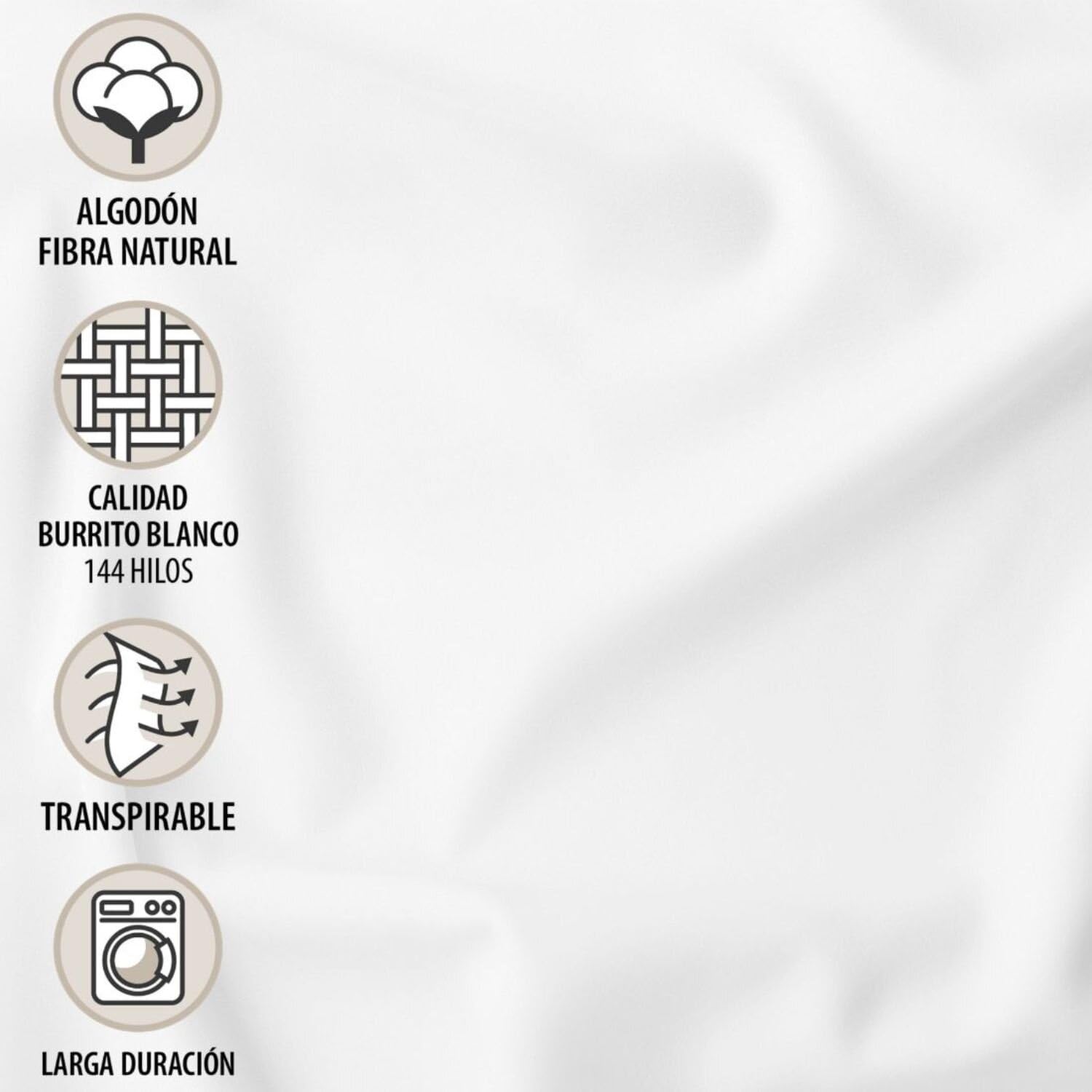 Burrito Blanco | Juego de Sábanas 100% Algodón Cama 150 Nude | 3 Piezas: Bajera, Encimera y Funda Almohada | 144 Hilos | Tacto Suave | Larga Duración