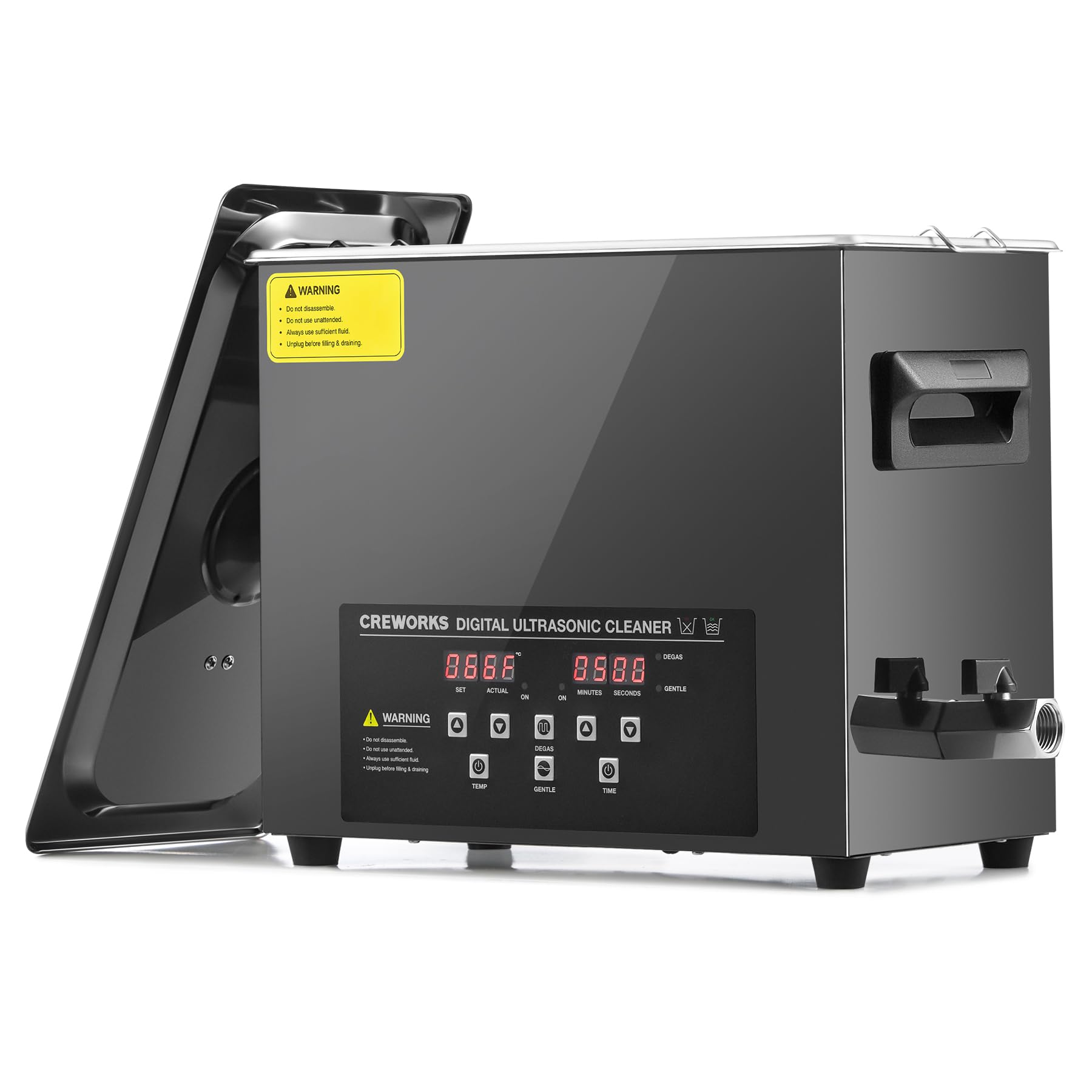 CREWORKS 6.5L Pulitore Ultrasuoni con Modalità Degas e Delicata Timer, 180W Pulizia Ultrasuoni con Timer, Pulitore Ultrasuoni Professionale per Ricambi Auto, Occhiali, Gioielli, Dentiere (6.5L 180W)