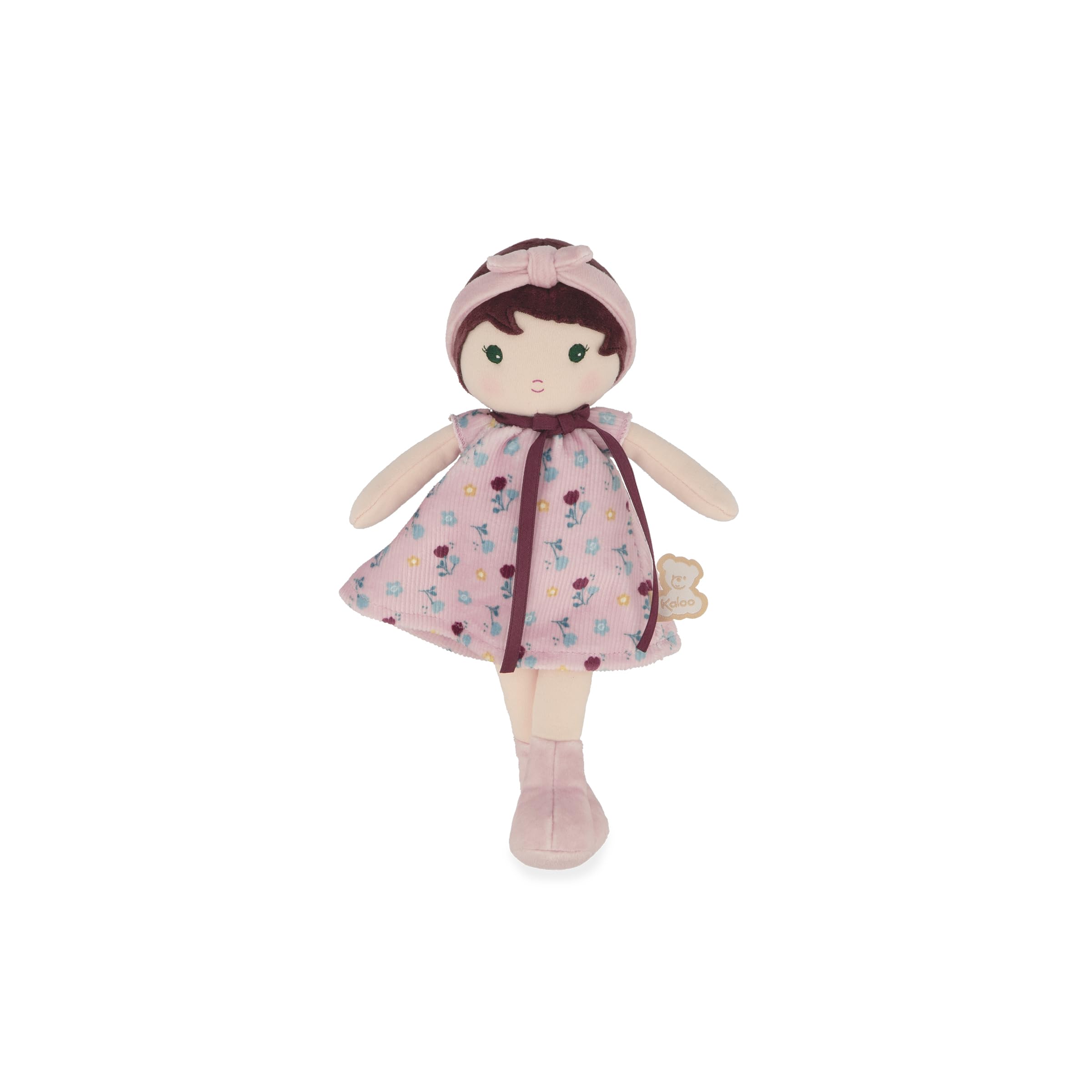 KALOO - Tendresse - Ma 1ère Poupée en Tissu Léonie - Poupée de Chiffon 25 cm - Robe en Velours Côtelé - Jolie Boite Cadeau - Ruban Personnalisable - Dès la Naissance, K200017