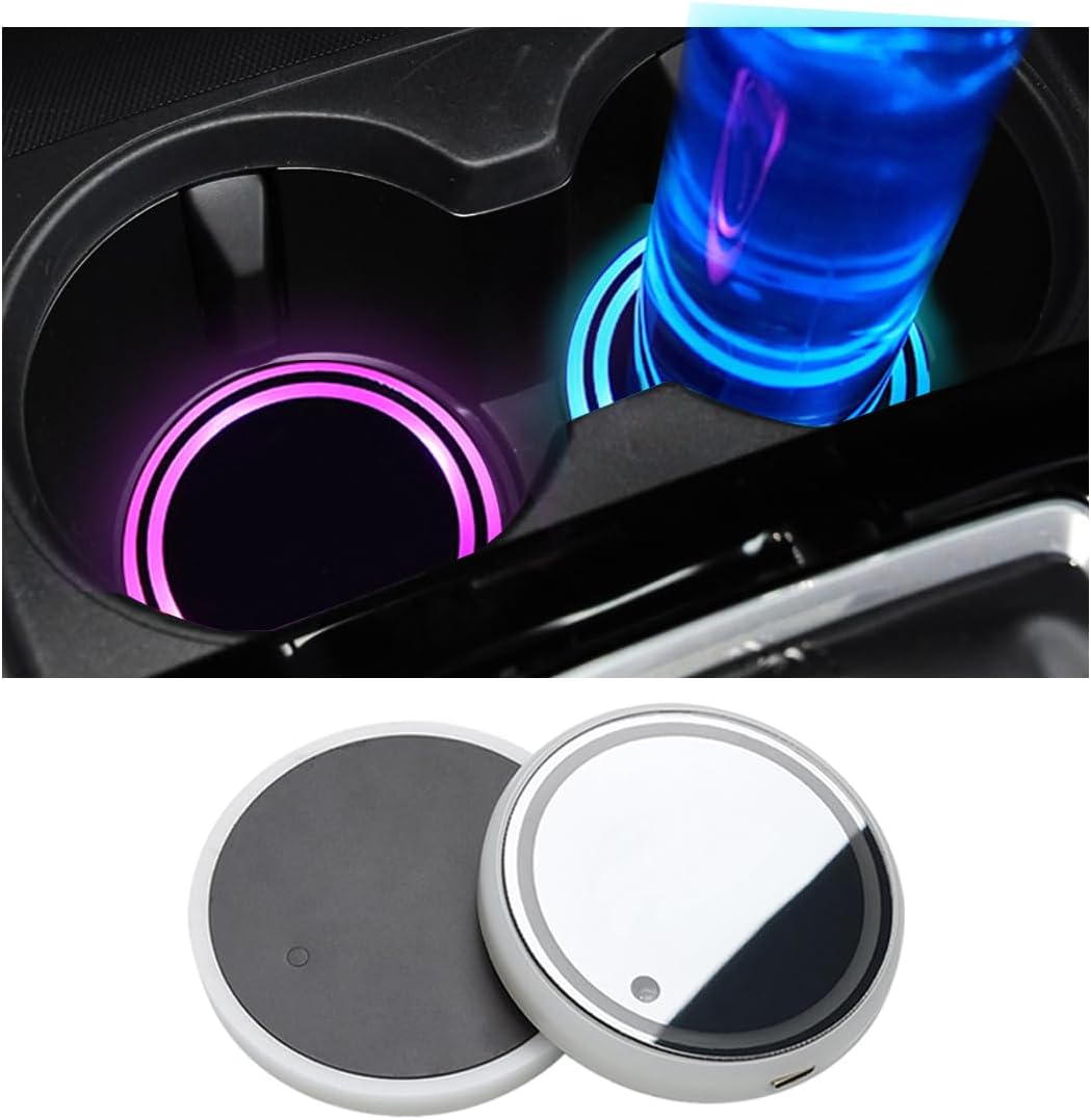 zipelo LED Cup Holder Lights, 2 Pack Car Coasters 7 Colors USB Charging Mat, Luminescent Cup Pad, LED Interior Atmosphere Lamps, Car Insert Drink Cup Coaster, Car Accessories Decoration Lights