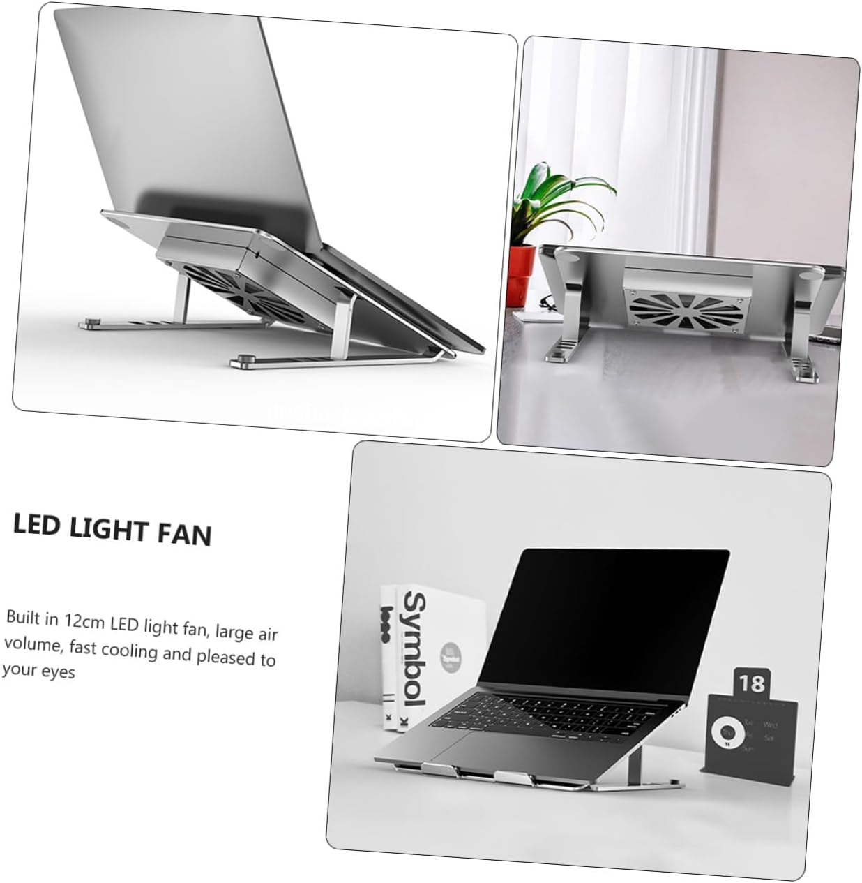 Cabilock Aluminum Alloy Laptop Cooler Stand with RGB LED Fans, Height Adjustable Ventilated Cooling Pad for Gaming and Office Notebooks, Silver