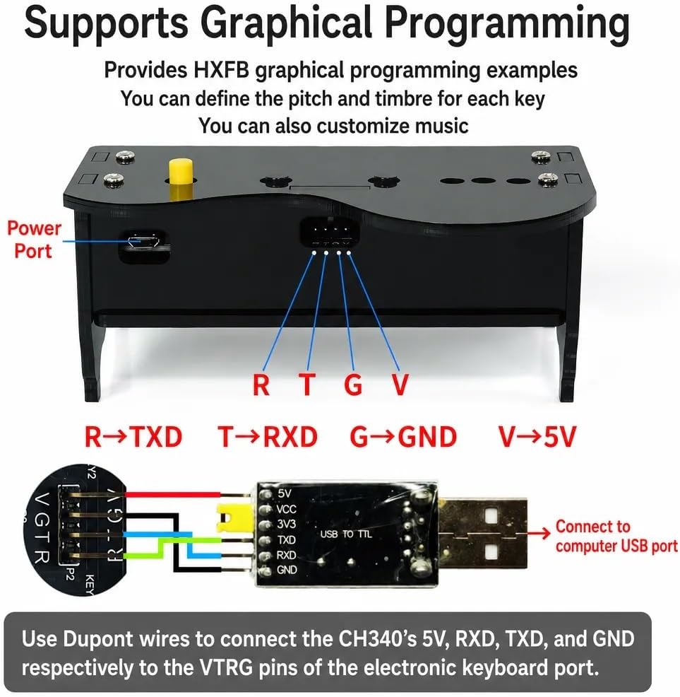 DIY Electronic Piano Kit, Graphical Programming Piano Solder Project Kit with Speaker and LED, USB Powered DIY Electronic Kits for Learning and Teaching Soldering and Electronics