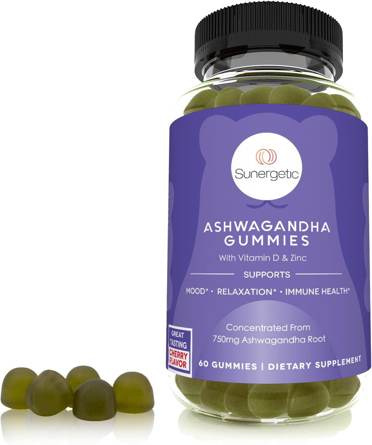 Premium Ashwagandha Gummies — Ashwagandha Supplement with 750 mg Ashwagandha Root per Gummy — Ashwagandha Complex with Zinc & Vitamin D Supports Immune Health, Mood & Relaxation — 60 Gummies