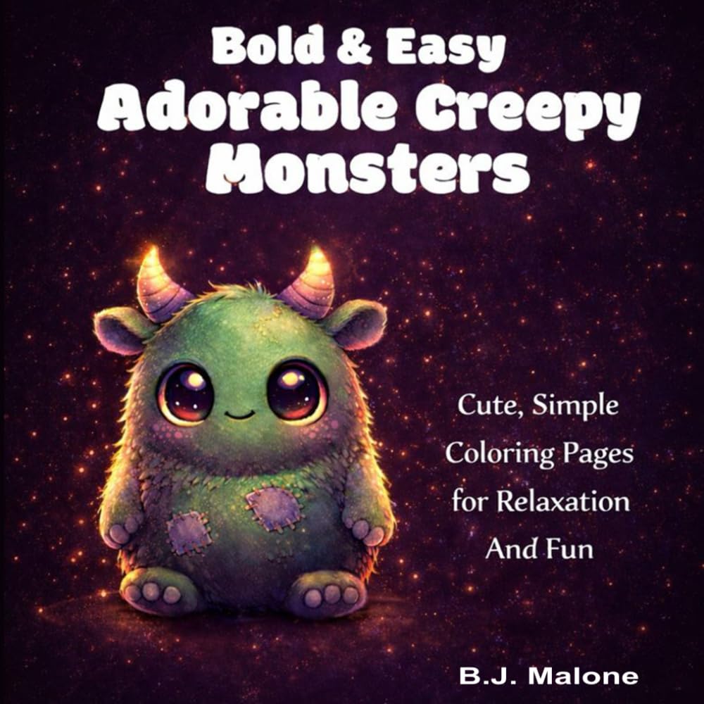 Bold and Easy Adorable Creepy Monsters: Cute, Simple Coloring Pages for Relaxation And Fun