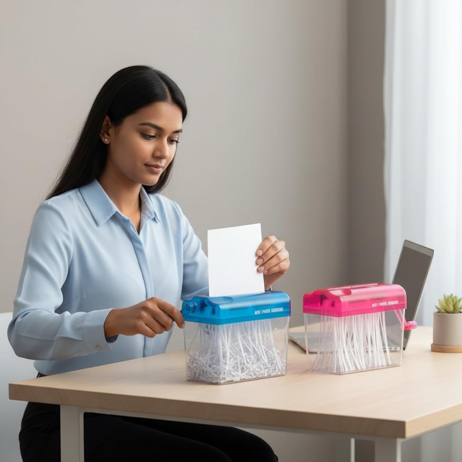 2 Pcs Manual Paper Shredder Mini Hand Shredder Portable Shredder A6 Documents Paper Cutting Tool Mini Cutting Machine Small Desktop Stationery Paper Cutter with 1.5L Basket for Office School Home