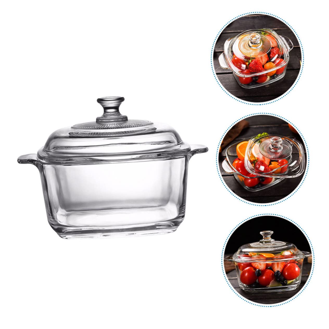 Mikrowellen Suppenschüssel mit Deckel 1l aus Glas, Doppelten Griffen | Ofenfeste Glasbehälter mit Deckel, Bruchfest und Nimmt keine Flüssigkeit, Buffet und Snack Riegel