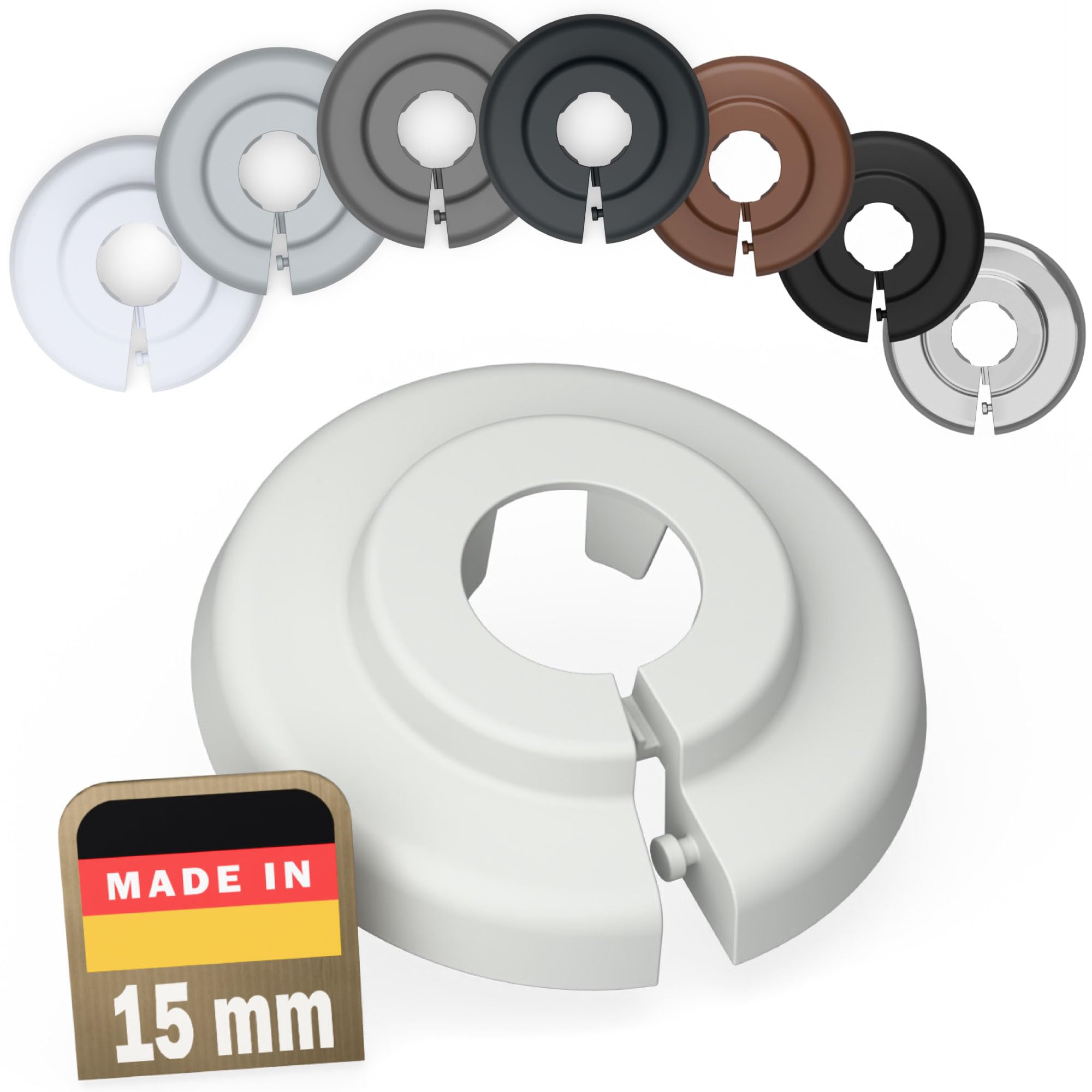 Fux Light Gray (Ral 7035) 20 Radiator Pipe Covers Single Collars 15Mm Light Grey - Heater Covers - Floor Rings