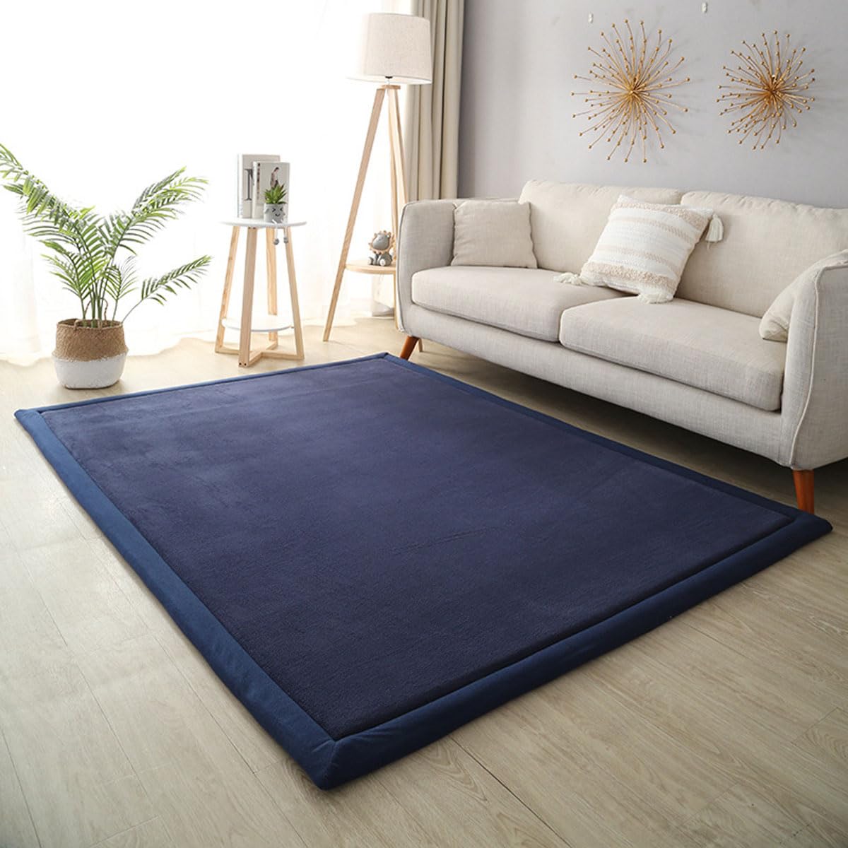 Dmkjdzsw Navy Blue Crawling Mat For Baby Non-Slip，Nursery Rug，Coral Velvet Area Rugs，2Cm Thick Kids Carpet-100 * 180Cm