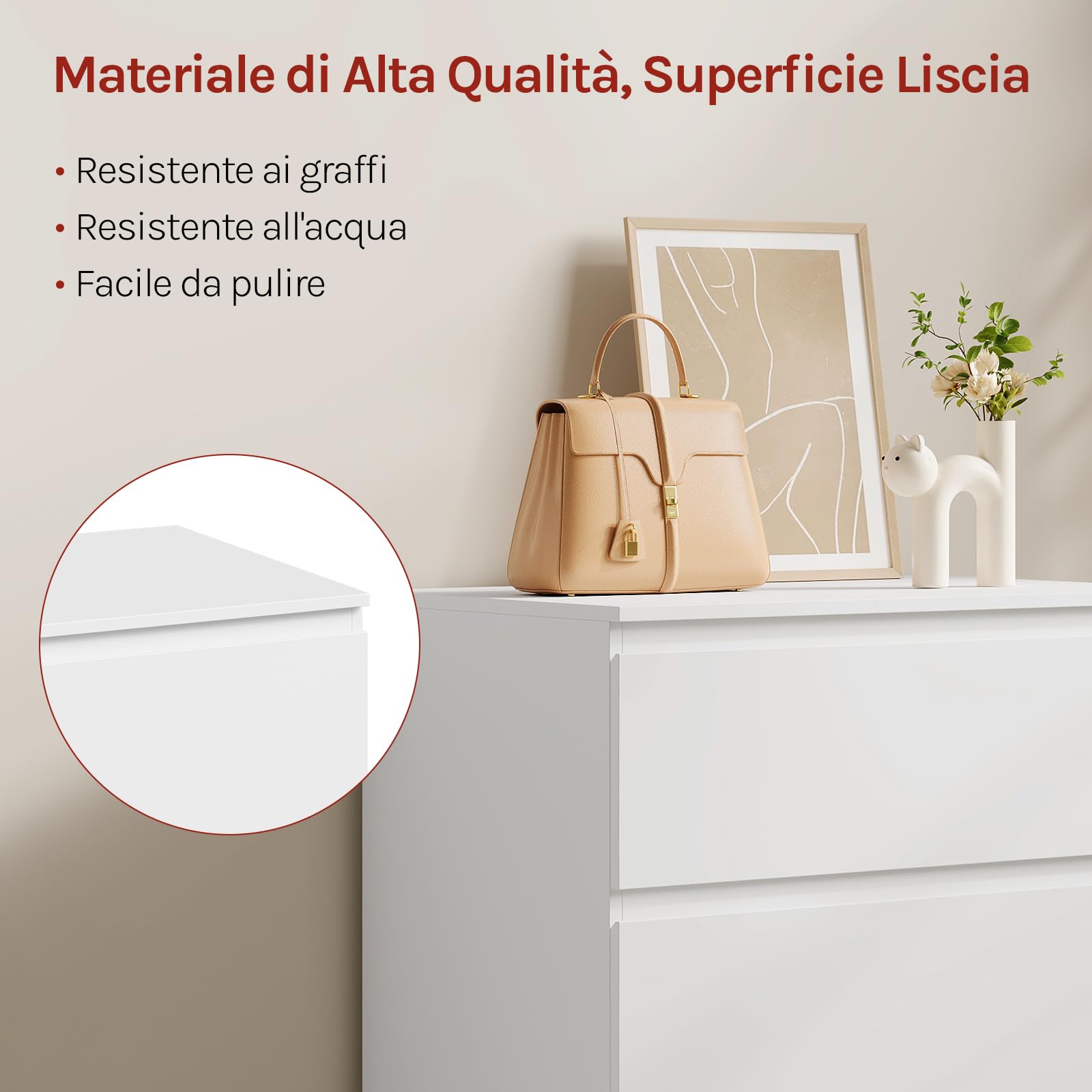 WOLTU Comodino Camera da Letto, Cassettiera Salvaspazio | con 3 Cassetti, per Soggiorno, Corridoio, Studio, Ufficio, in Legno, 60x40x70 cm, Bianco