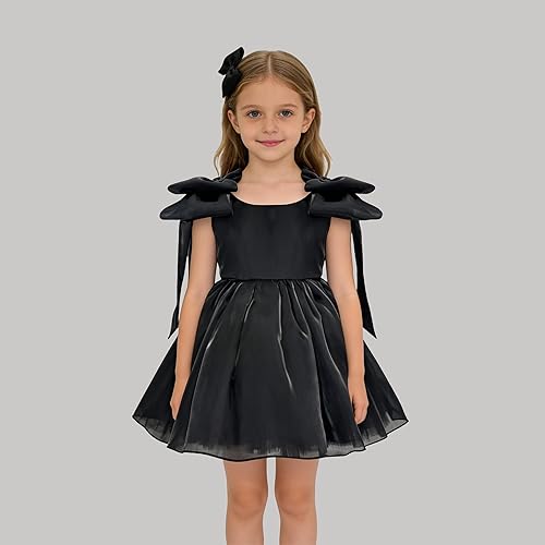 Miniatura 2 de KLFFLGID Vestido de satén para niña de flores para boda, vestido de baile de tul sin mangas, vestido de fiesta de princesa para cumpleaños