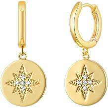 SANNYRA Gold Coin Earrings, Gold-Plated Huggie Dangle Earrings for Women, 14K Charm Hoop Earring, Coin Starfish Dainty Hoop Jewelry